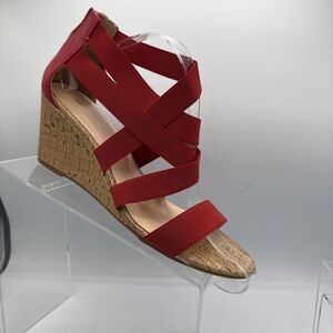 Liz Claiborne Rockelle Red Stretch Wedge Sandals 9M Comfy Chic Back Zip